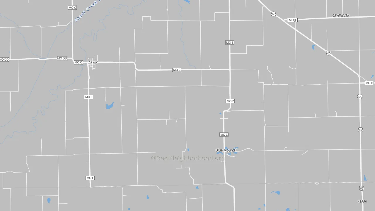 Bike Grade map of Dawn, MO