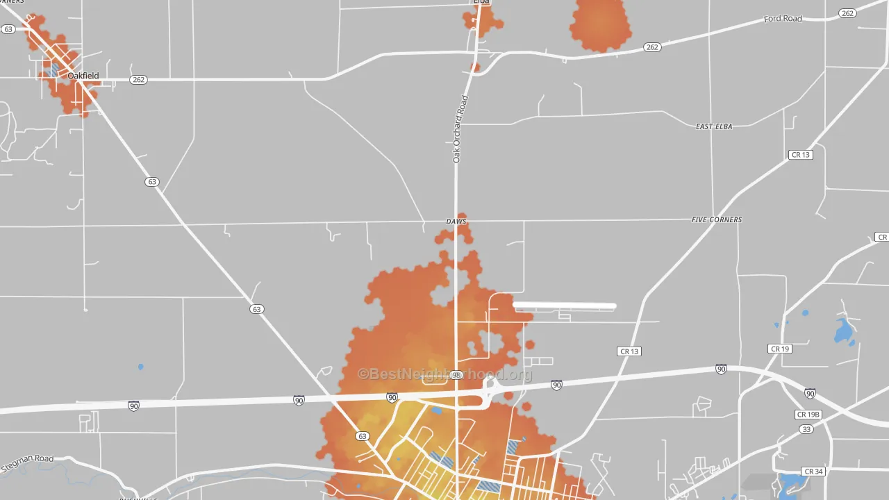 Bike Grade map of Daws, NY