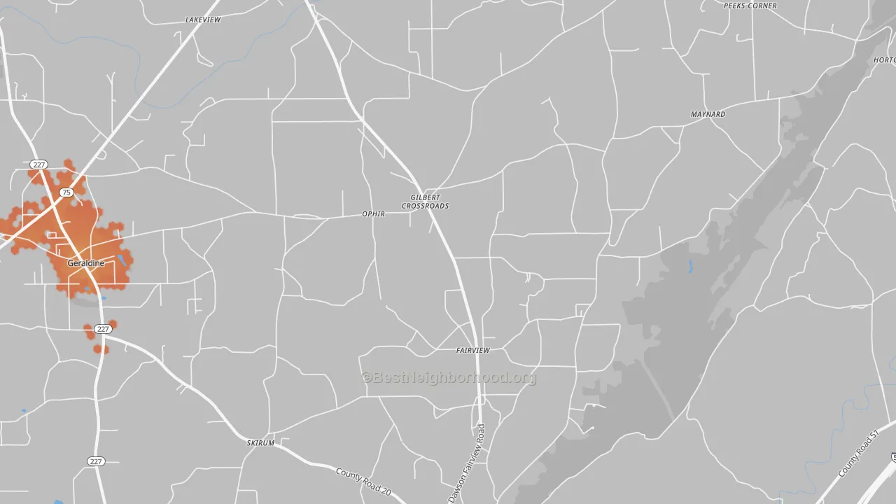 Bike Grade map of Dawson, AL