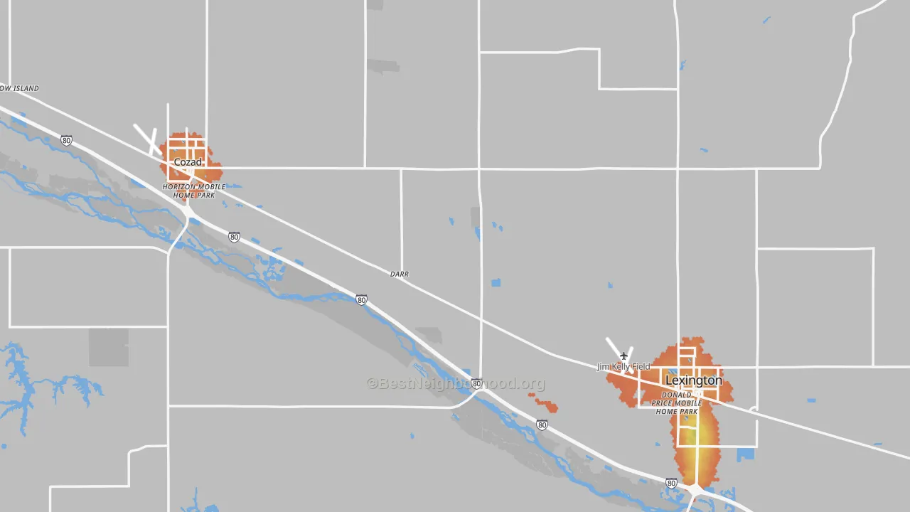 Bike Grade map of Dawson County, NE