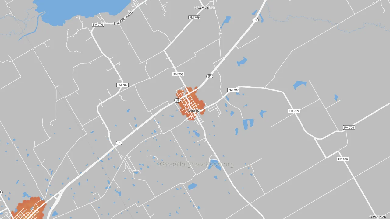 Bike Grade map of Dawson, TX