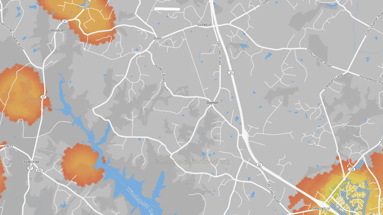 Bike Grade map of Dayton, MD