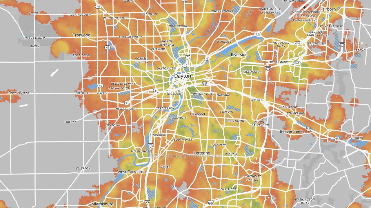 Bike Grade map of Dayton, OH