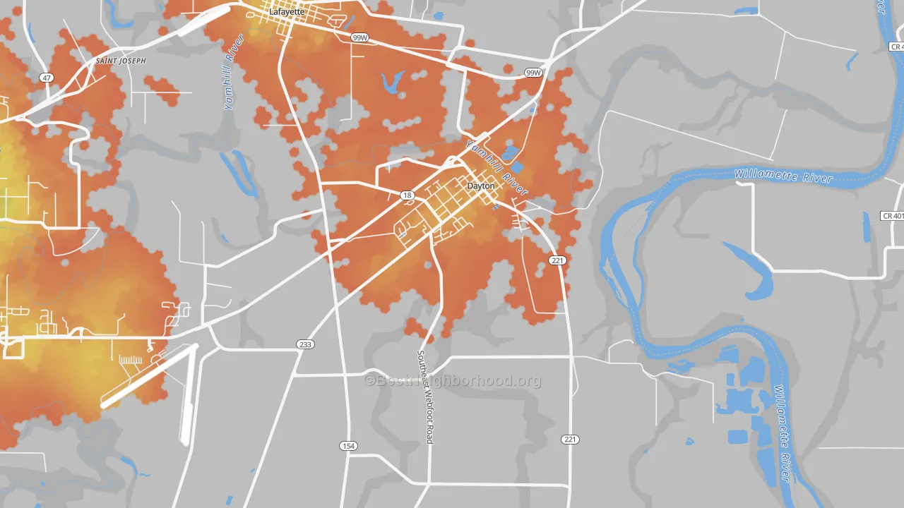 Bike Grade map of Dayton, OR