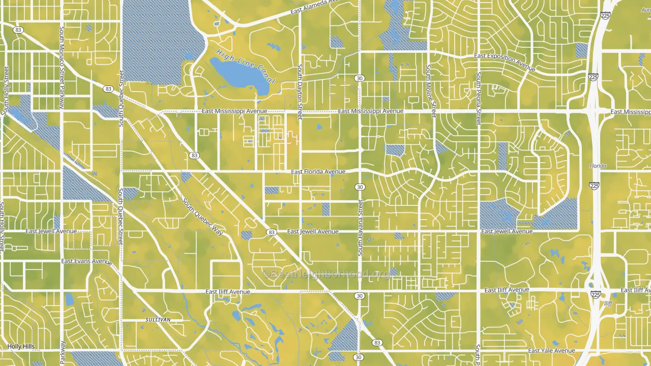 Bike Grade map of Dayton Triangle, Aurora, CO