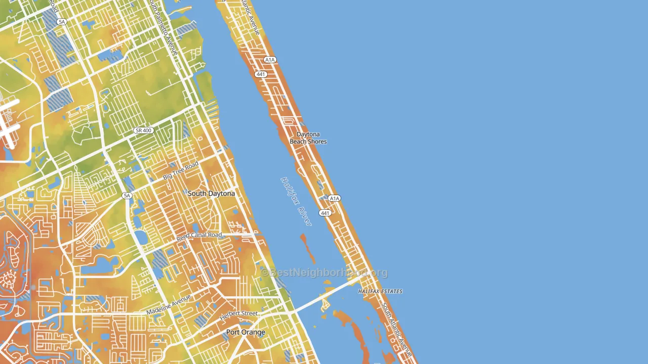 Bike Grade map of Daytona Beach Shores, FL