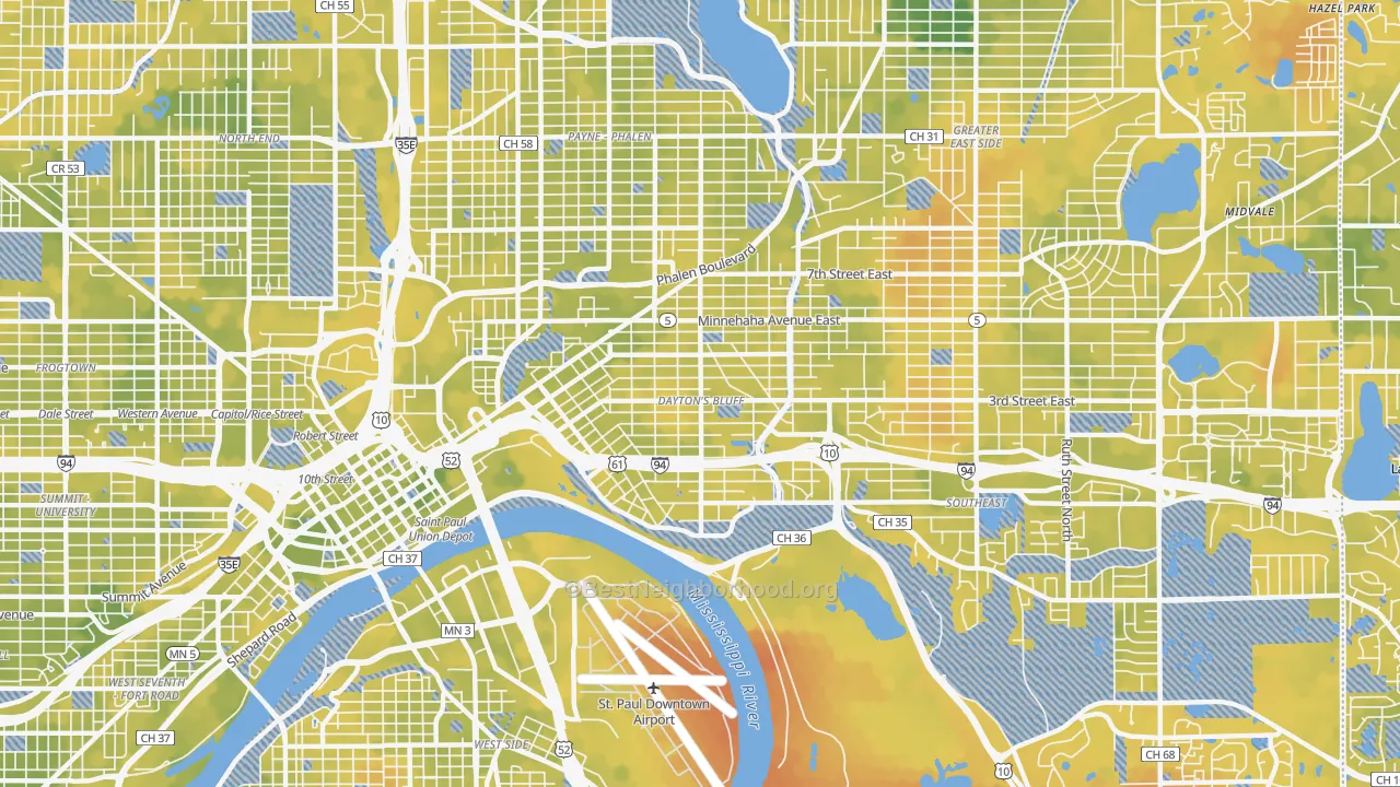 Bike Grade map of Dayton's Bluff, St. Paul, MN