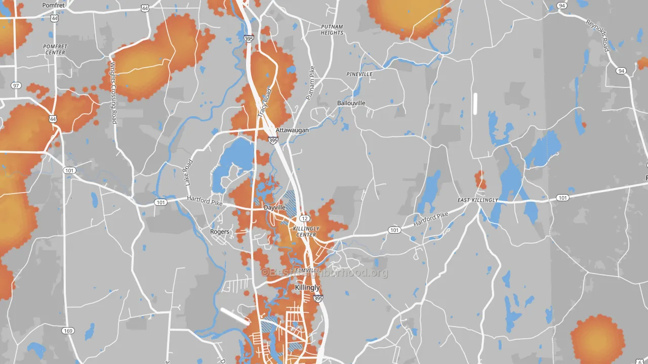 Bike Grade map of Dayville, CT