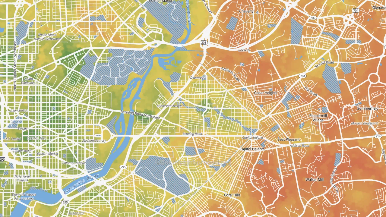 Bike Grade map of Deanwood, Washington, DC