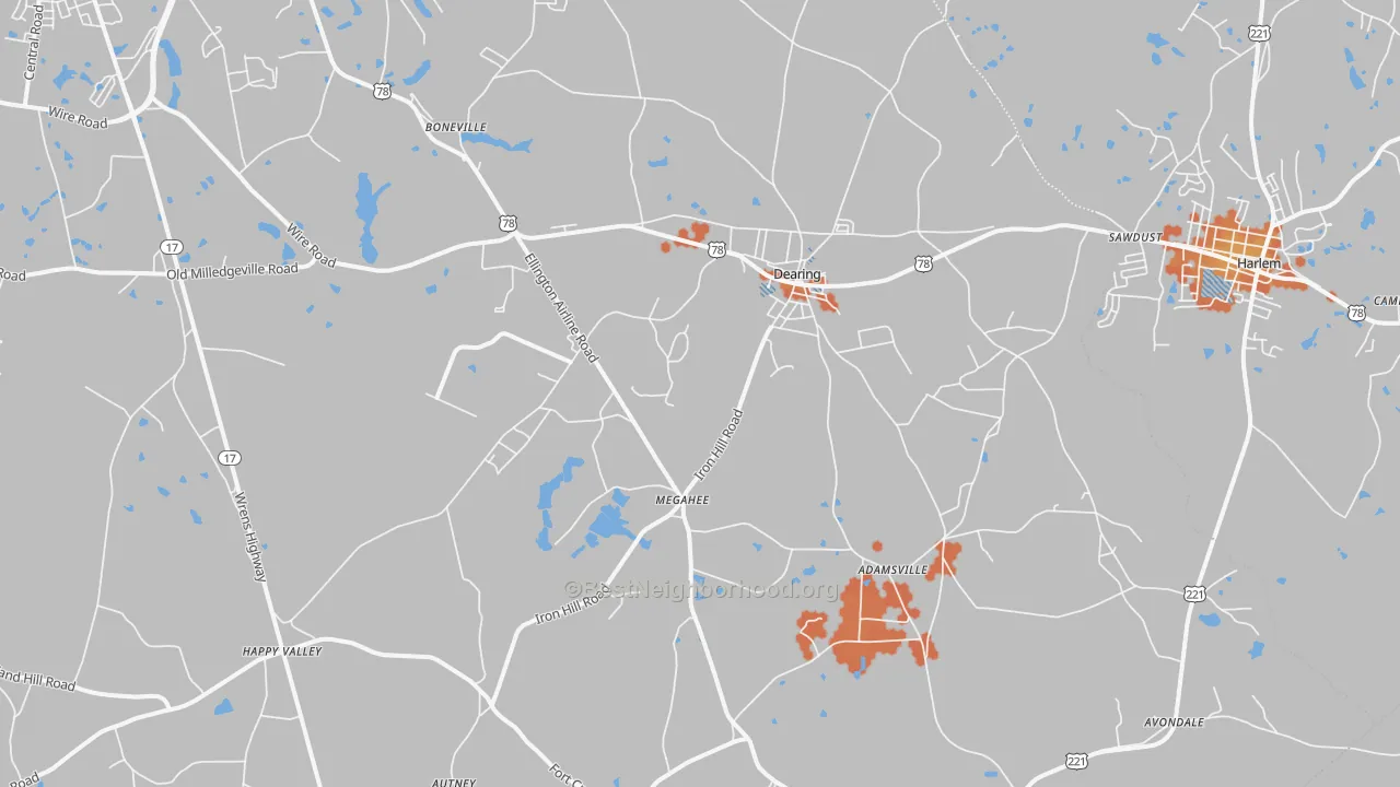 Bike Grade map of Dearing, GA
