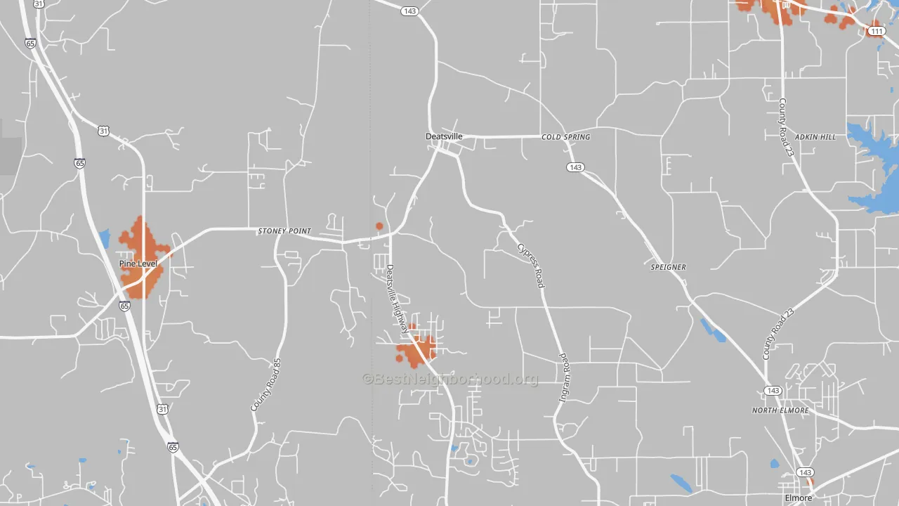 Bike Grade map of Deatsville, AL