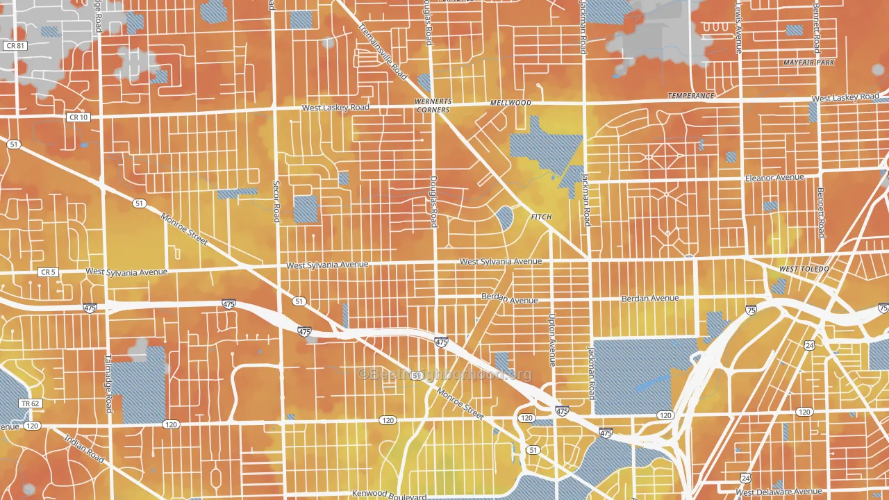 Bike Grade map of Deaveaux, Toledo, OH
