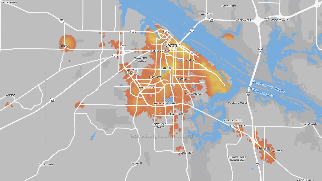 Bike Grade map of Decatur, AL