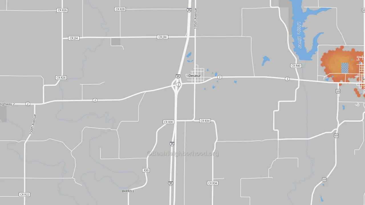 Bike Grade map of Decatur City, IA