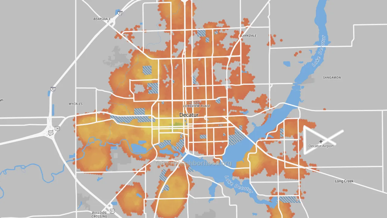 Bike Grade map of Decatur, IL