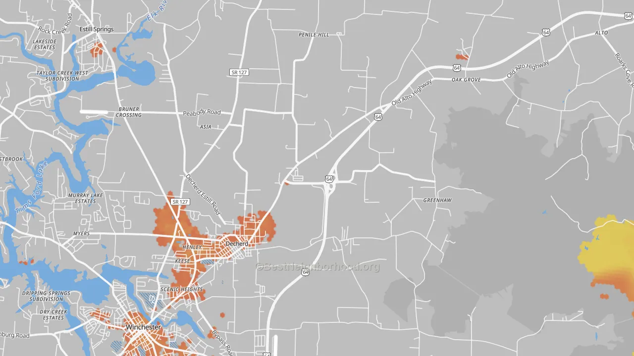 Bike Grade map of Decherd, TN