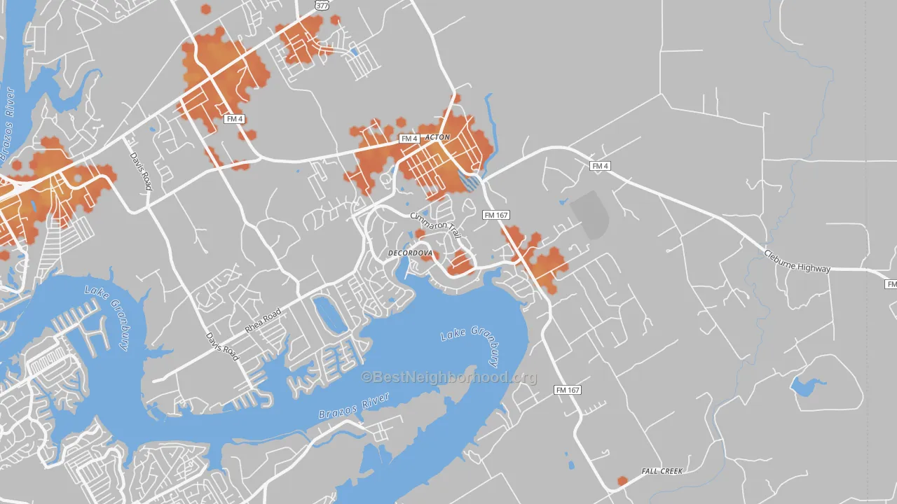 Bike Grade map of DeCordova, TX