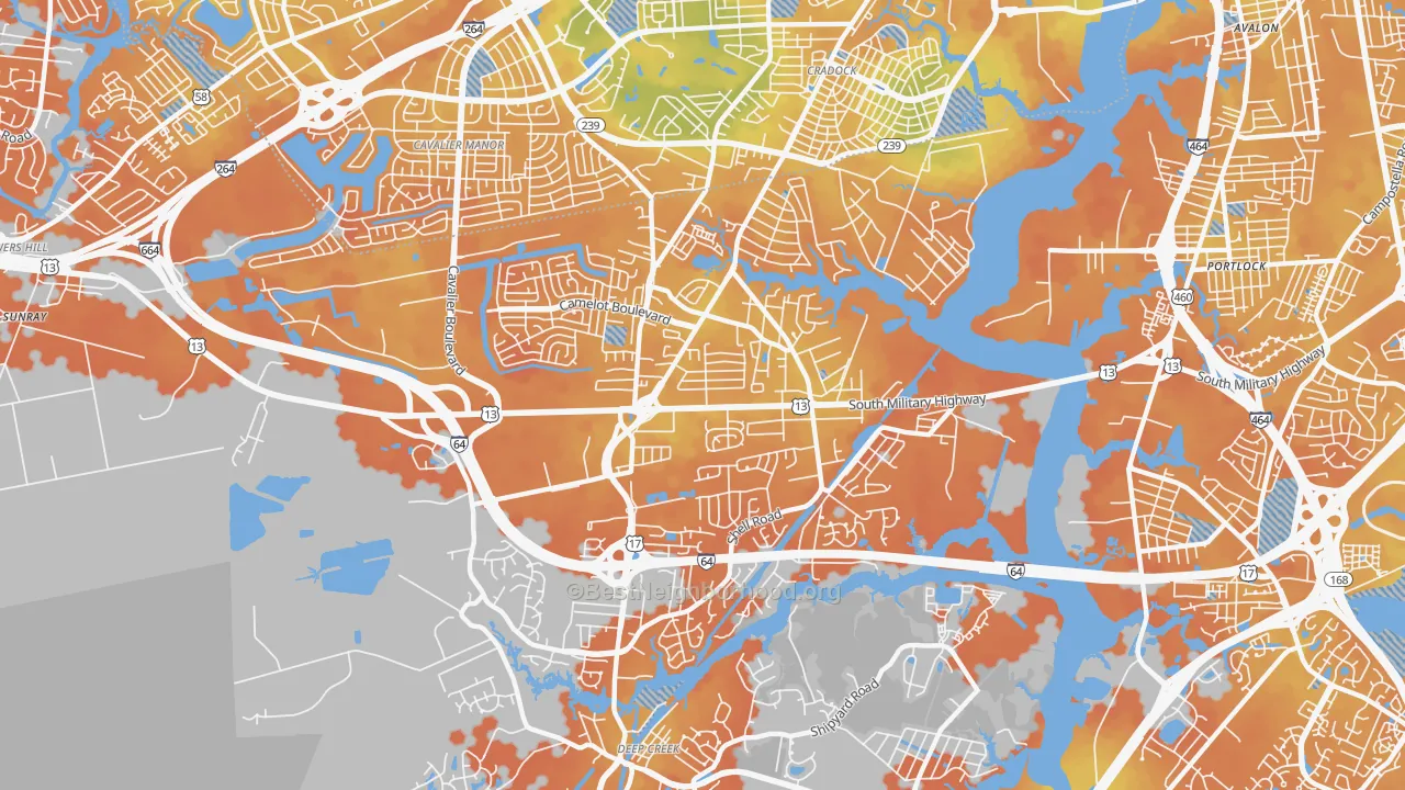 Bike Grade map of Deep Creek North, Chesapeake, VA