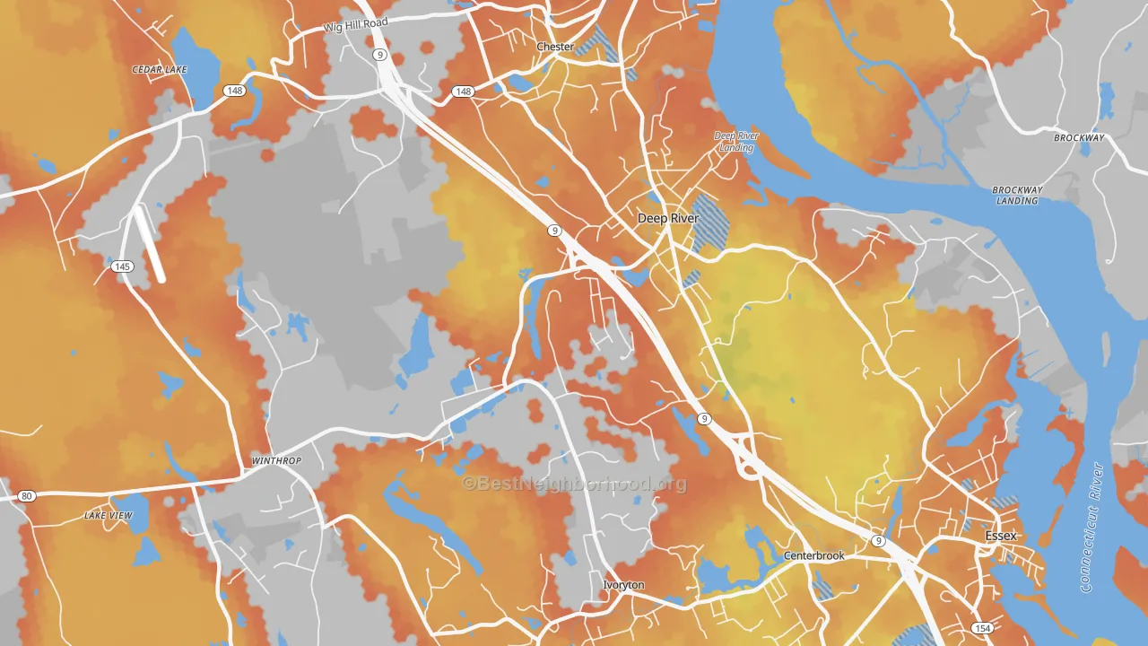 Bike Grade map of Deep River, CT