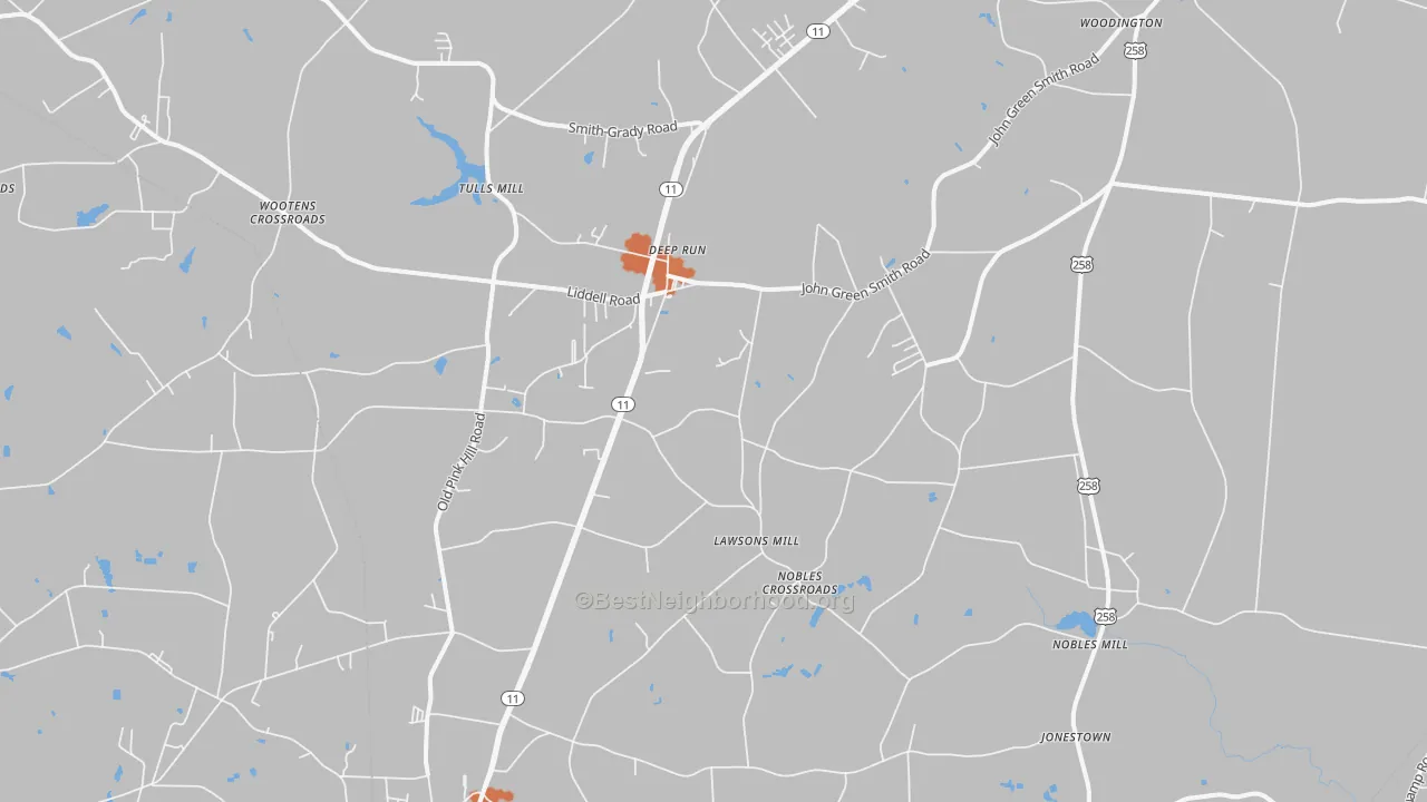 Bike Grade map of Deep Run, NC