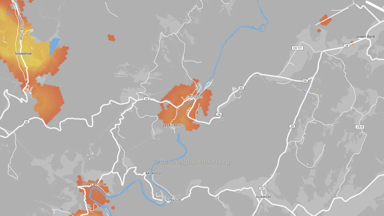 Bike Grade map of Deer Creek, WV