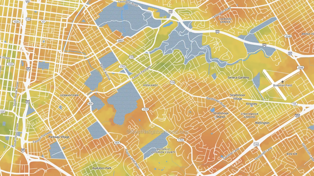 Bike Grade map of Deer Park, Louisville, KY