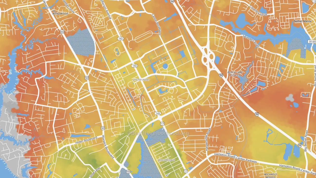 Bike Grade map of Deer Park, Newport News, VA