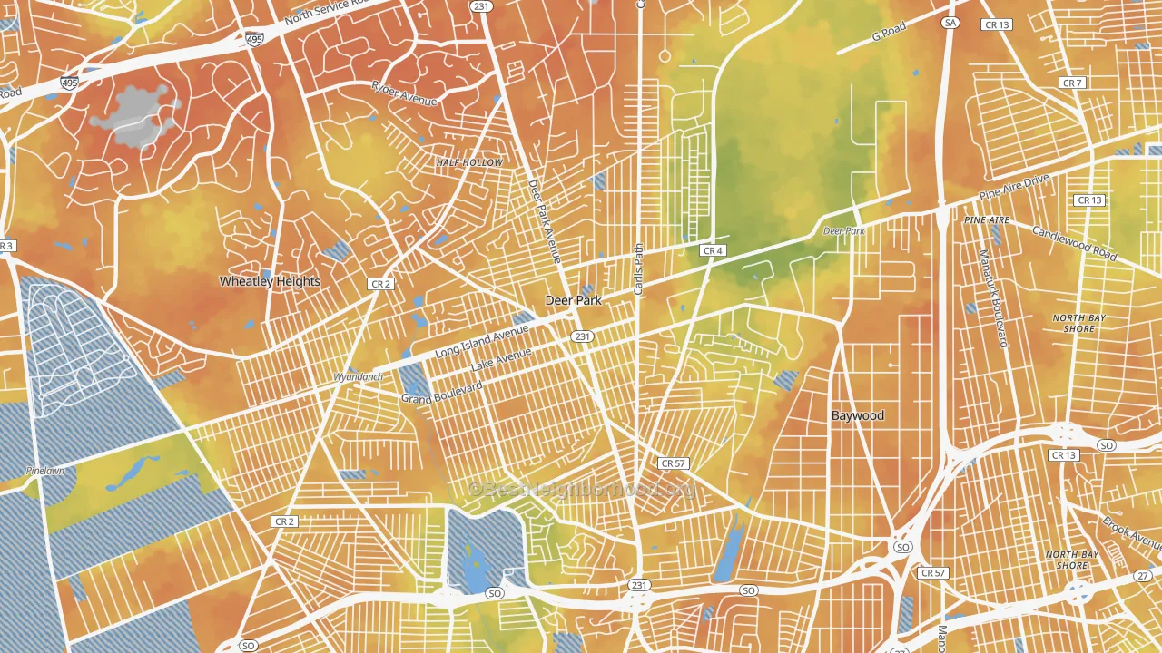Bike Grade map of Deer Park, NY