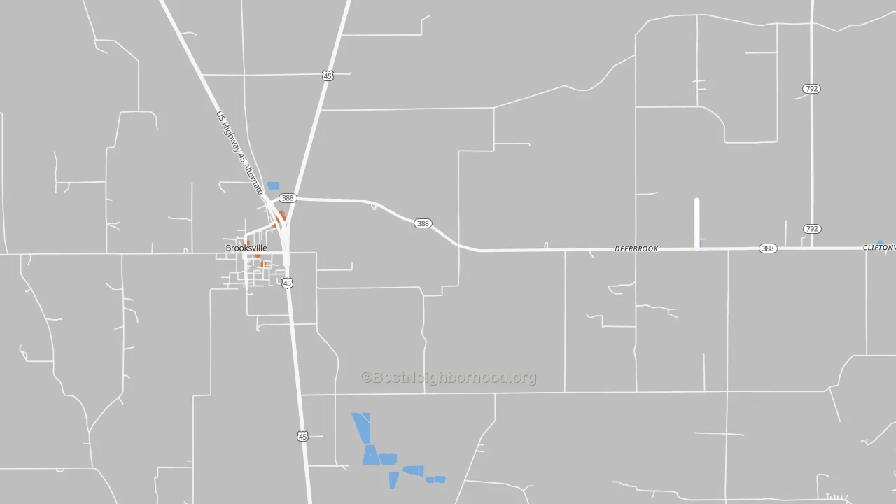 Bike Grade map of Deerbrook, MS
