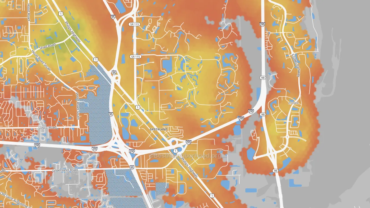Bike Grade map of Deercreek, Jacksonville, FL