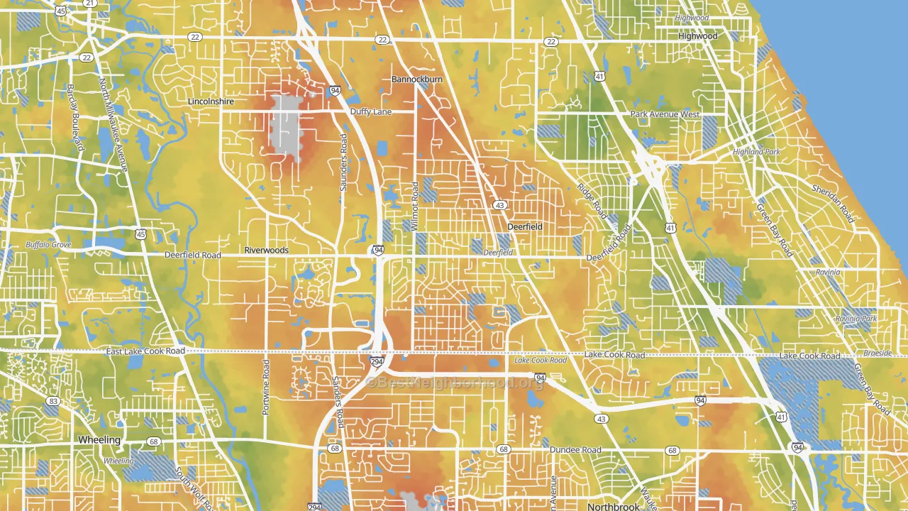 Bike Grade map of Deerfield, IL