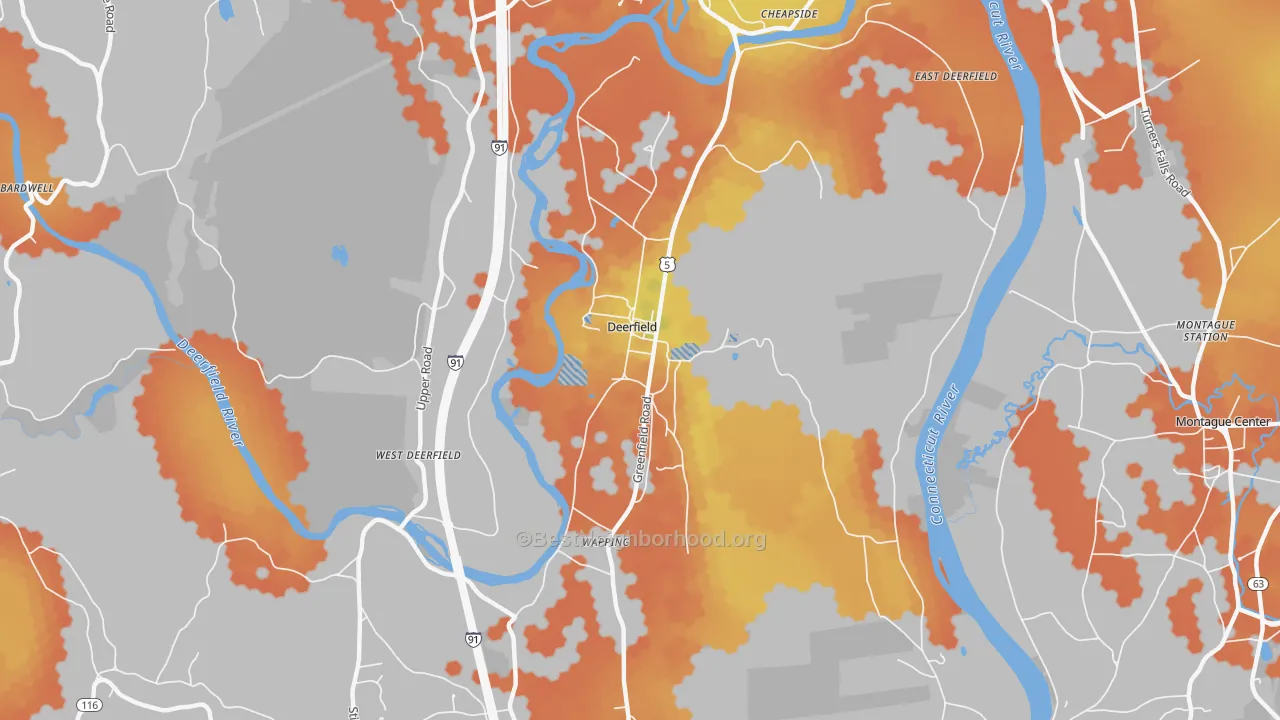 Bike Grade map of Deerfield, MA