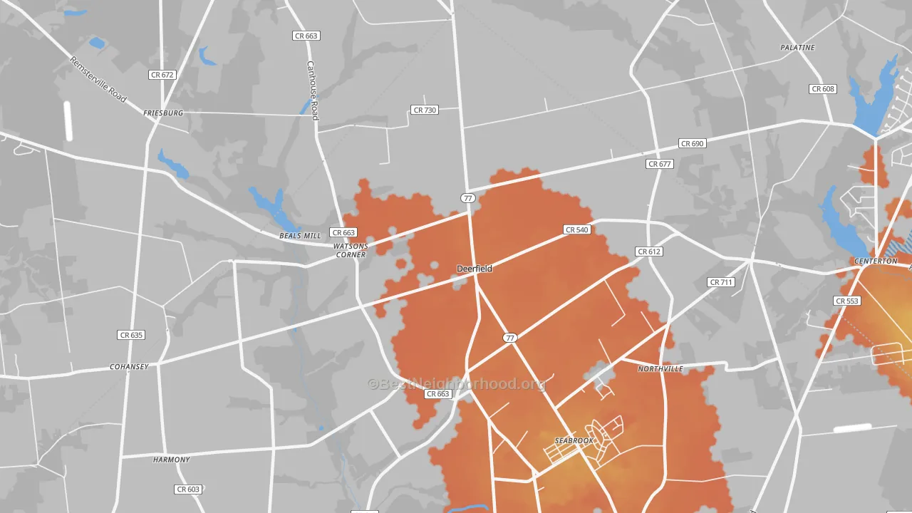 Bike Grade map of Deerfield Street, NJ