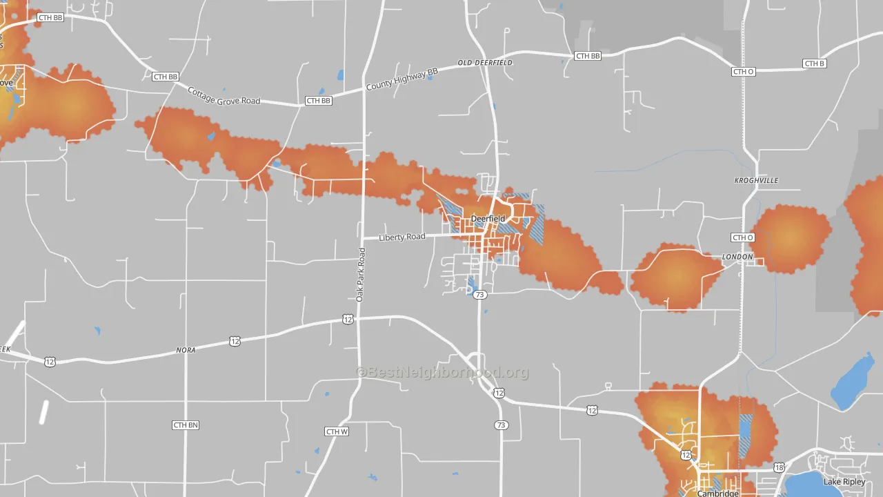 Bike Grade map of Deerfield, WI