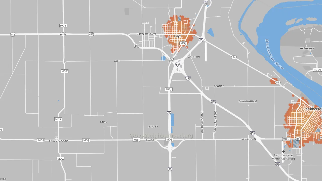 Bike Grade map of Deering, MO
