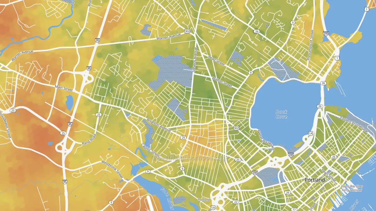 Bike Grade map of Deering, Portland, ME
