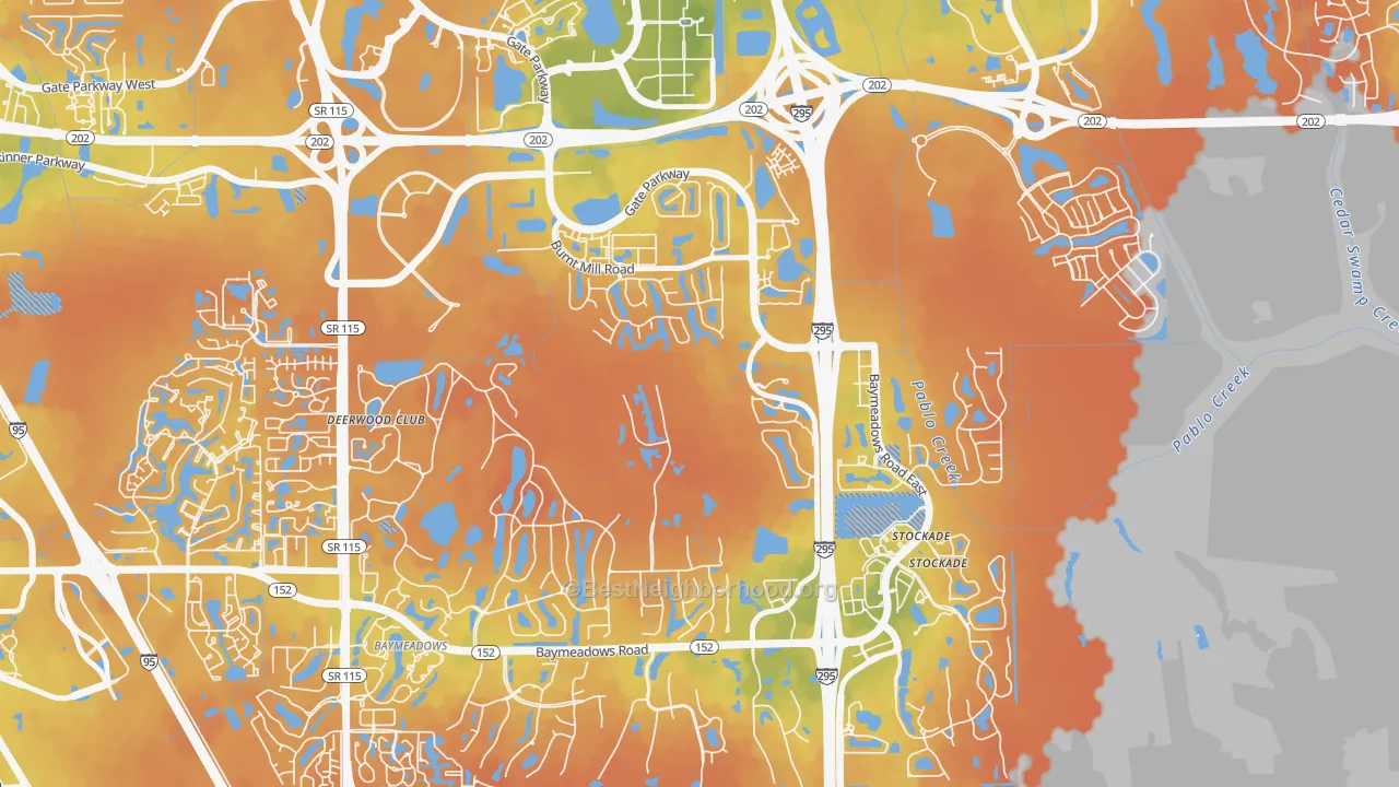 Bike Grade map of Deerwood, Jacksonville, FL