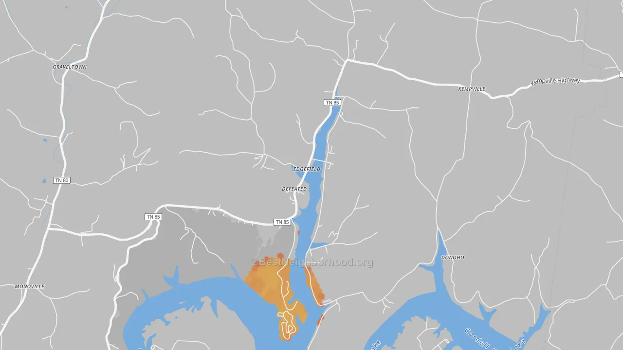 Bike Grade map of Defeated, TN