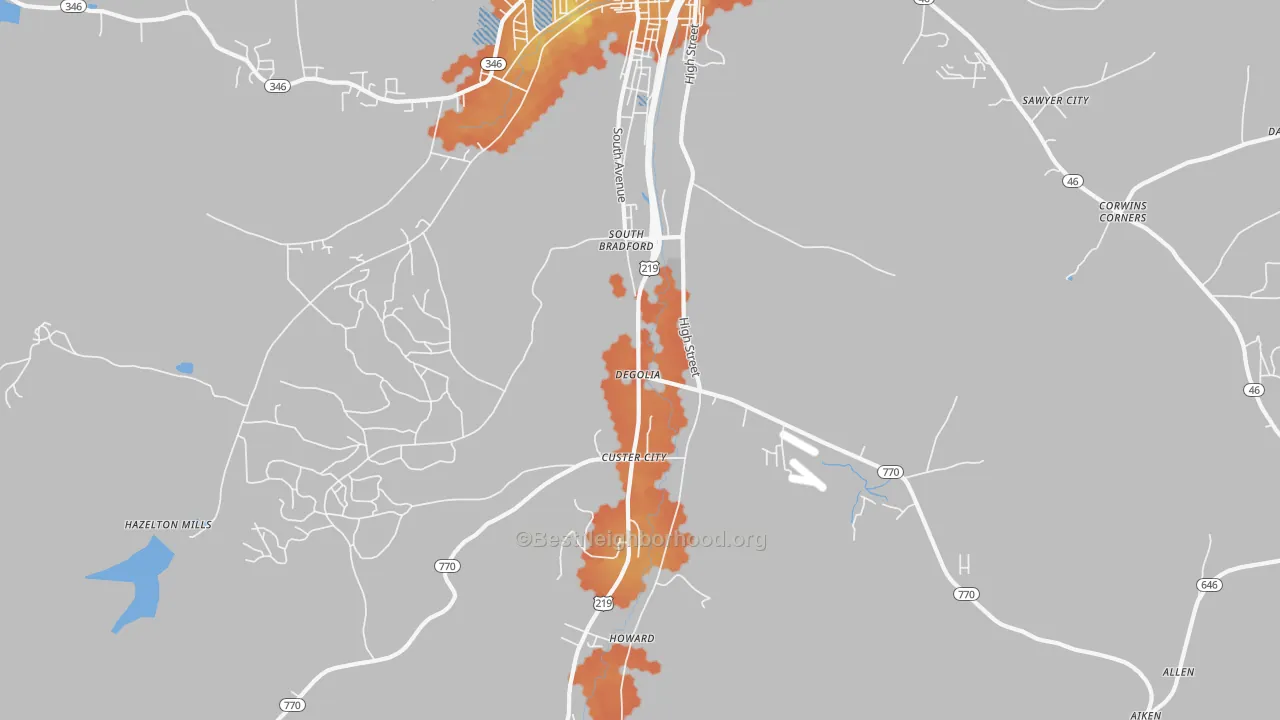 Bike Grade map of Degolia, PA