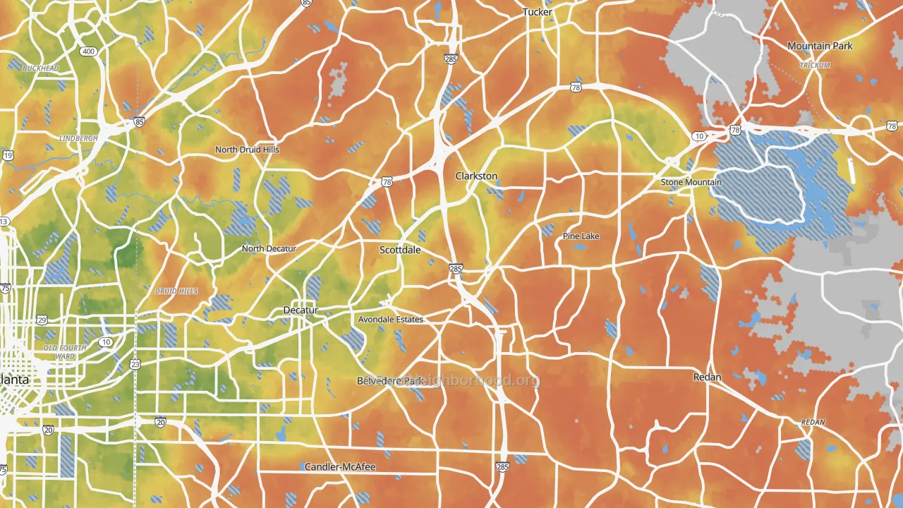 Bike Grade map of DeKalb County, GA