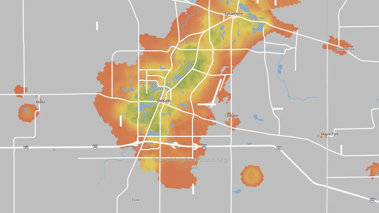 Bike Grade map of DeKalb County, IL