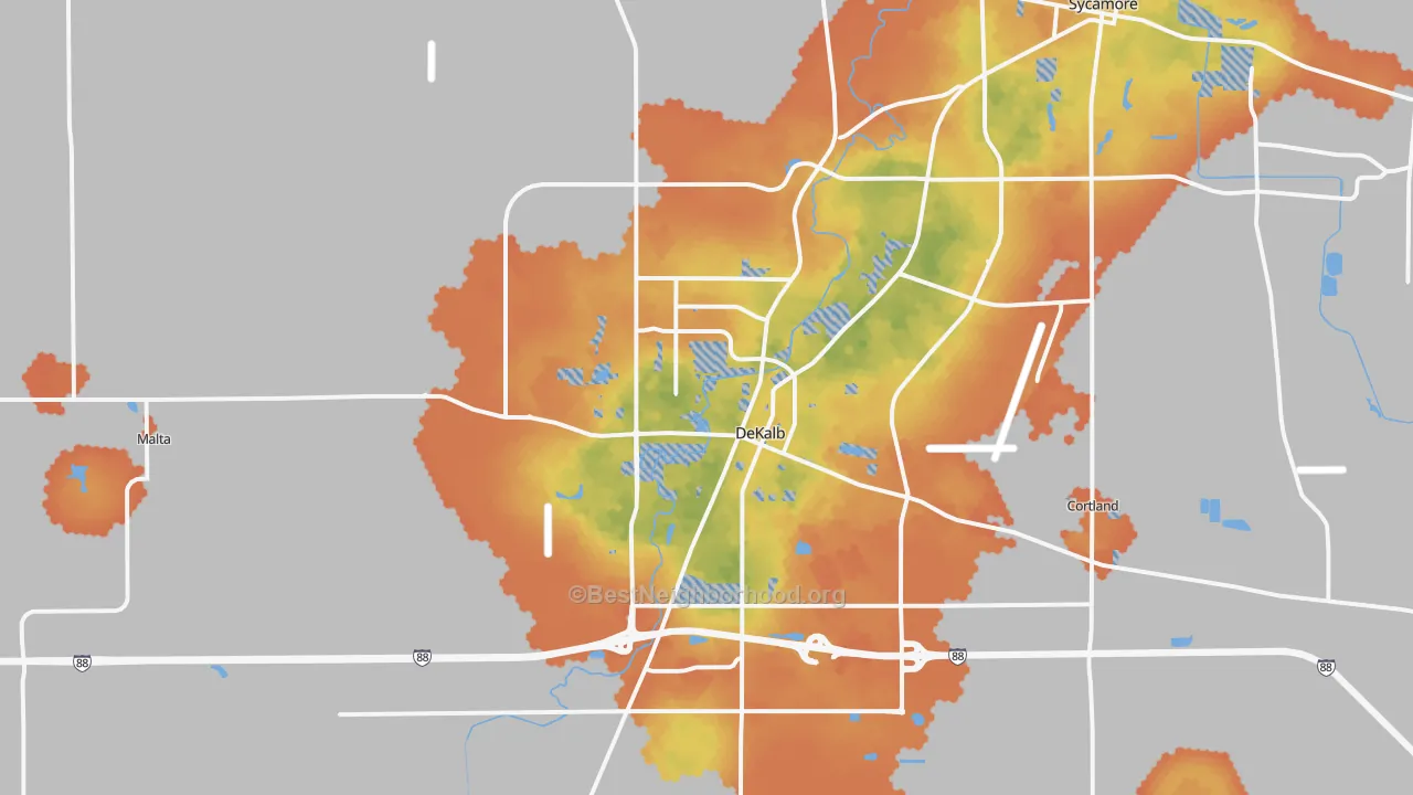 Bike Grade map of DeKalb, IL