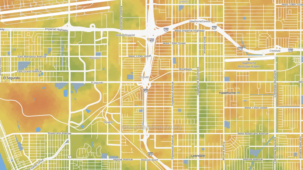 Bike Grade map of Del Aire, CA