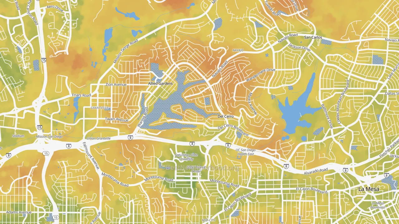 Bike Grade map of Del Cerro, San Diego, CA