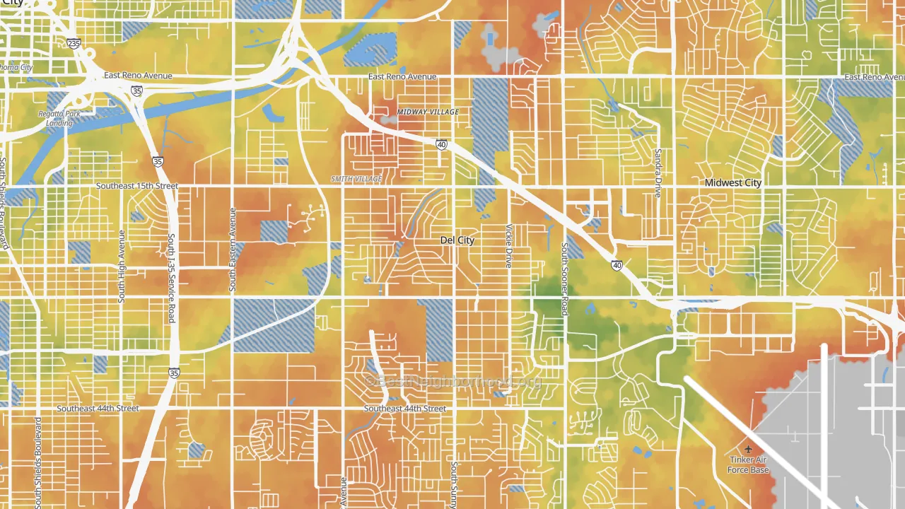Bike Grade map of Del City, OK