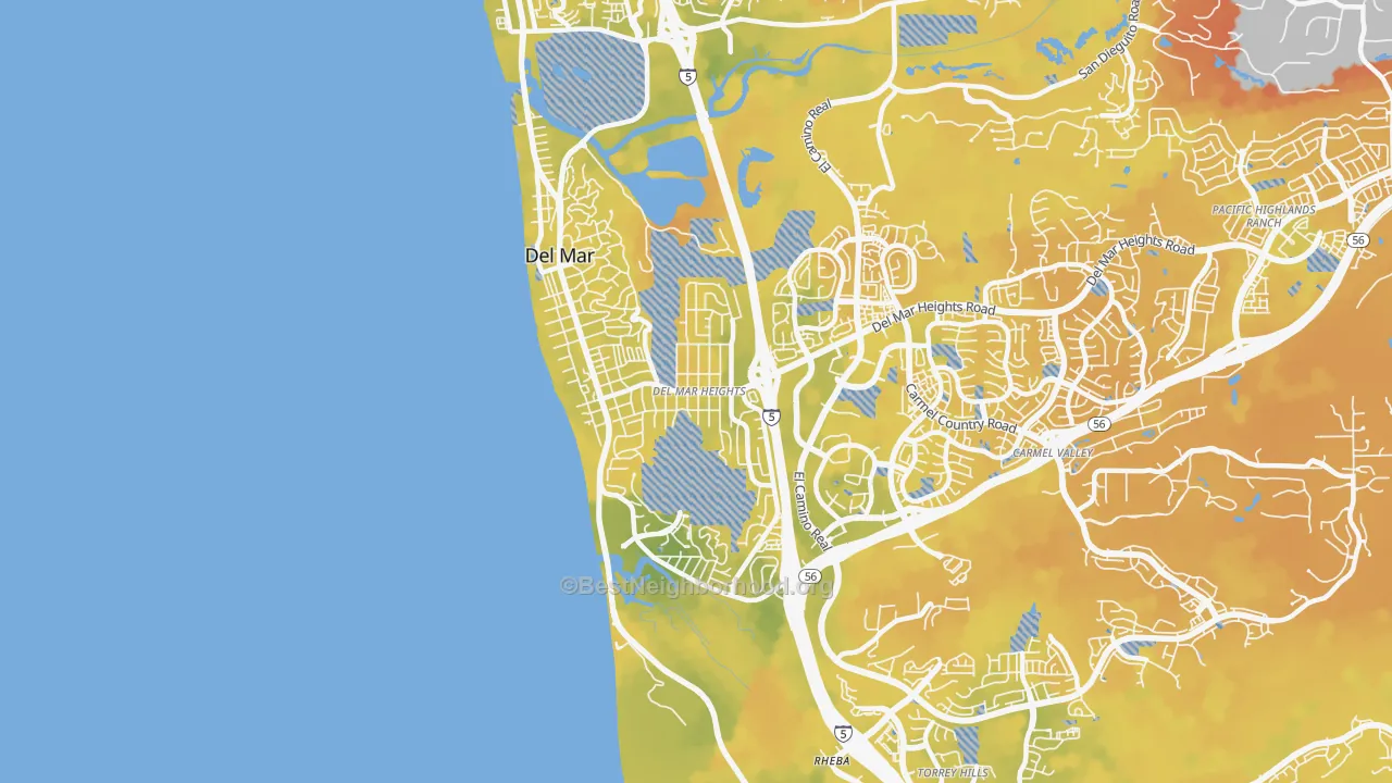 Bike Grade map of Del Mar Heights, Del Mar, CA