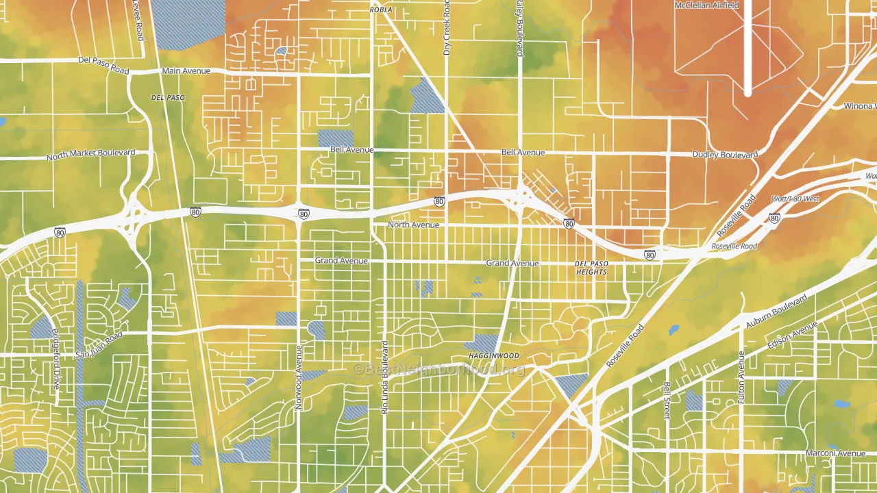 Bike Grade map of Del Paso Heights, Sacramento, CA