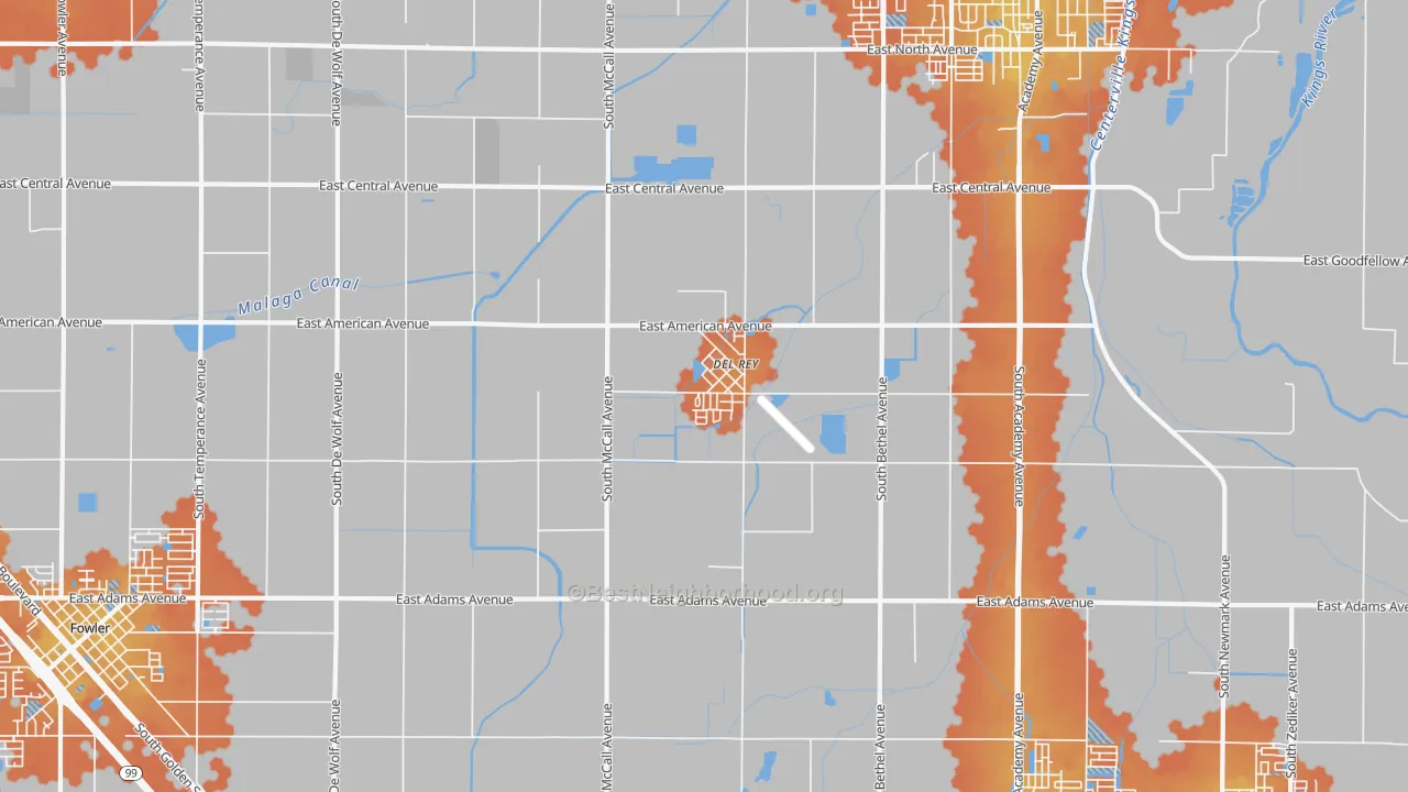 Bike Grade map of Del Rey, CA