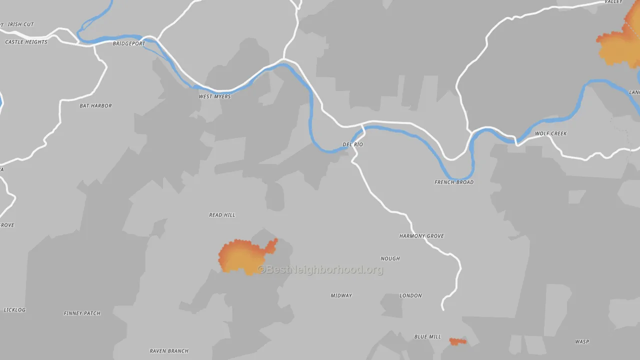 Bike Grade map of Del Rio, TN