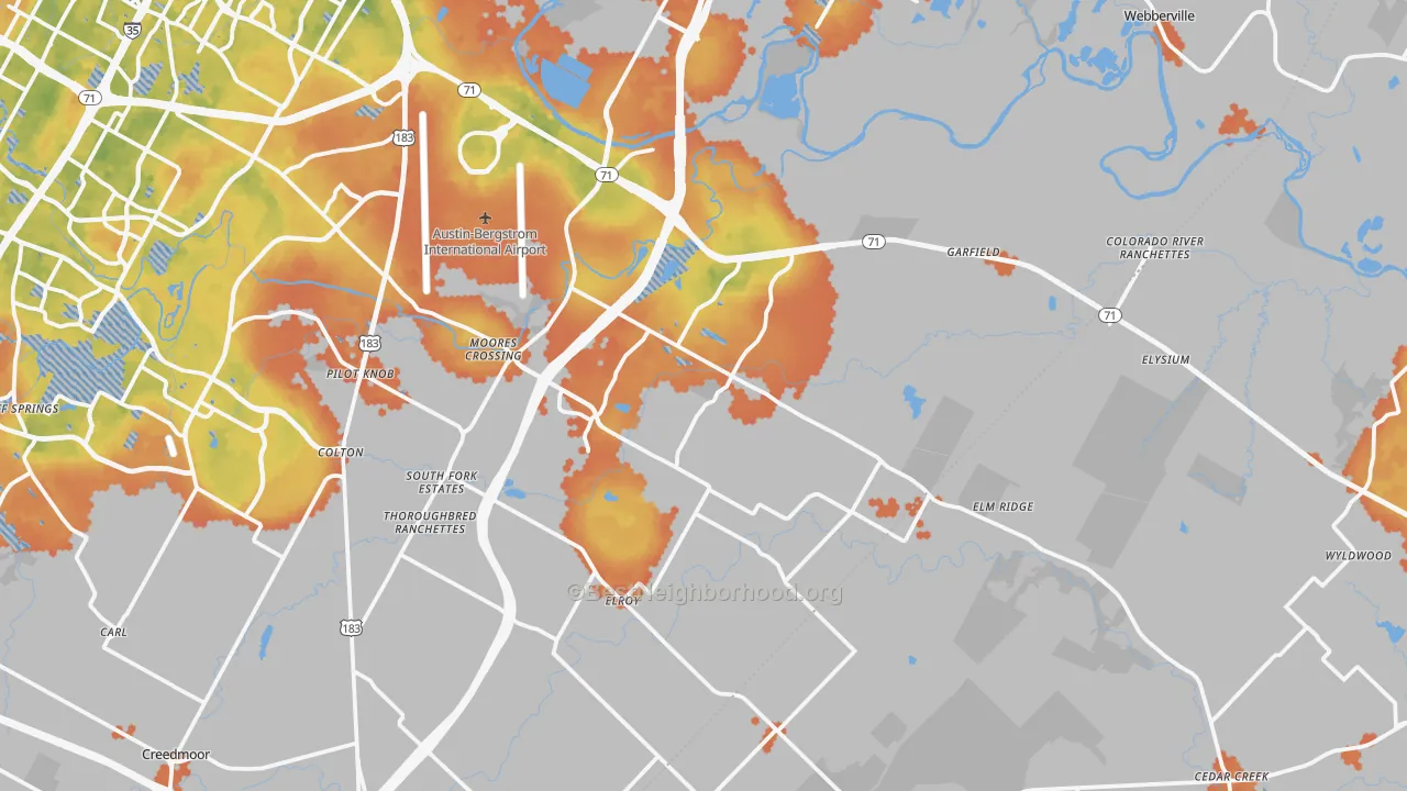 Bike Grade map of Del Valle, TX